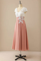 Mature V-neck lace chiffon hat sleeves Mother of the Bride Dress