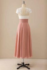 Mature V-neck lace chiffon hat sleeves Mother of the Bride Dress