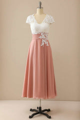 Mature V-neck lace chiffon hat sleeves Mother of the Bride Dress