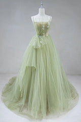 A Line Corset Back Sage Green Tulle Long Dresses