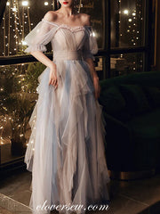 Elegant Fashion Tulle Convertible off The Shoulder Tiered A-line Prom Dresses, CP0710