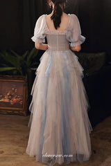 Elegant Fashion Tulle Convertible off The Shoulder Tiered A-line Prom Dresses, CP0710