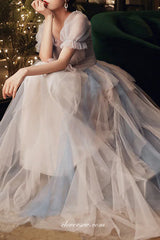 Elegant Fashion Tulle Convertible off The Shoulder Tiered A-line Prom Dresses, CP0710