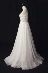 Elegant Ivory Tulle V-neck A Line Floor Length Wedding Dresses  WD177