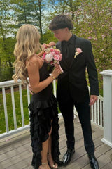 Elegant Pink Strapless Sheath Prom Dress with Cascading Ruffle
