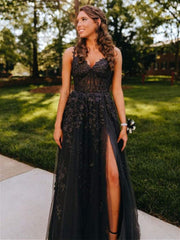 Elegant Long Lace Prom Dresses, Long Lace Formal Evening Dresses