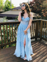 Elegant Long Lace Prom Dresses, Long Lace Formal Evening Dresses