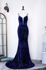 Elegant Mermaid Long Formal Dress Royal Blue Sequin Prom Dress