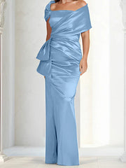 Tight fitting/column off shoulder to ground length, mother of the bride dresses