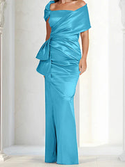 Tight fitting/column off shoulder to ground length, mother of the bride dresses