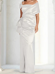 Tight fitting/column off shoulder to ground length, mother of the bride dresses