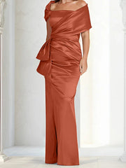 Tight fitting/column off shoulder to ground length, mother of the bride dresses