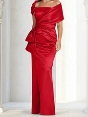 Tight fitting/column off shoulder to ground length, mother of the bride dresses