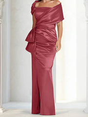 Tight fitting/column off shoulder to ground length, mother of the bride dresses