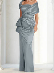 Tight fitting/column off shoulder to ground length, mother of the bride dresses