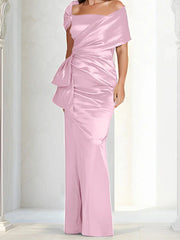 Tight fitting/column off shoulder to ground length, mother of the bride dresses