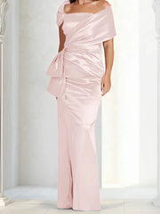Tight fitting/column off shoulder to ground length, mother of the bride dresses