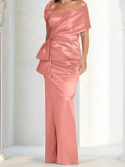 Tight fitting/column off shoulder to ground length, mother of the bride dresses