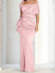 Tight fitting/column off shoulder to ground length, mother of the bride dresses