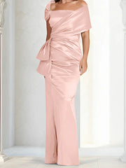 Tight fitting/column off shoulder to ground length, mother of the bride dresses