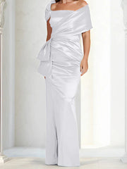 Tight fitting/column off shoulder to ground length, mother of the bride dresses