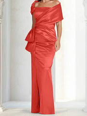 Tight fitting/column off shoulder to ground length, mother of the bride dresses