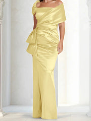 Tight fitting/column off shoulder to ground length, mother of the bride dresses