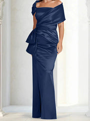 Tight fitting/column off shoulder to ground length, mother of the bride dresses