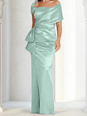 Tight fitting/column off shoulder to ground length, mother of the bride dresses