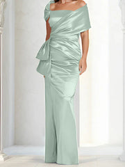 Tight fitting/column off shoulder to ground length, mother of the bride dresses