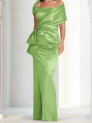 Tight fitting/column off shoulder to ground length, mother of the bride dresses