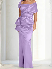 Tight fitting/column off shoulder to ground length, mother of the bride dresses