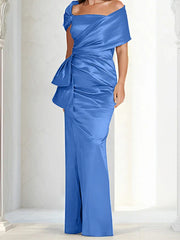Tight fitting/column off shoulder to ground length, mother of the bride dresses