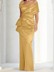 Tight fitting/column off shoulder to ground length, mother of the bride dresses