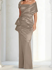 Tight fitting/column off shoulder to ground length, mother of the bride dresses