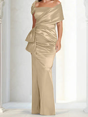 Tight fitting/column off shoulder to ground length, mother of the bride dresses