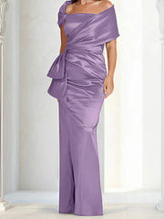Tight fitting/column off shoulder to ground length, mother of the bride dresses