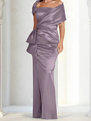 Tight fitting/column off shoulder to ground length, mother of the bride dresses
