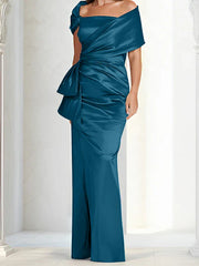 Tight fitting/column off shoulder to ground length, mother of the bride dresses