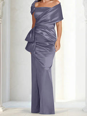 Tight fitting/column off shoulder to ground length, mother of the bride dresses