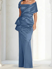Tight fitting/column off shoulder to ground length, mother of the bride dresses
