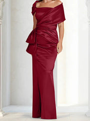 Tight fitting/column off shoulder to ground length, mother of the bride dresses