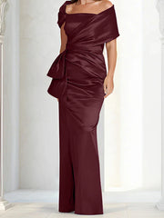Tight fitting/column off shoulder to ground length, mother of the bride dresses