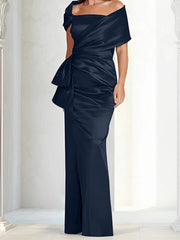 Tight fitting/column off shoulder to ground length, mother of the bride dresses