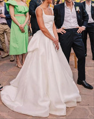 Elegant A Line Square Neck Wedding Dress with Bowknot