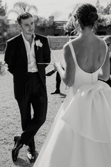Elegant A Line Square Neck Wedding Dress with Bowknot