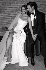 Elegant A Line Strapless Long Wedding Dress with Split Front