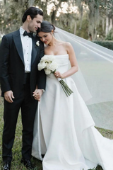 Elegant A Line Strapless Long Wedding Dress with Split Front