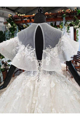 Elegant Ball Gown Big Wedding Dresses, Appliques Bridal Dress with Short Sleeves TN185
