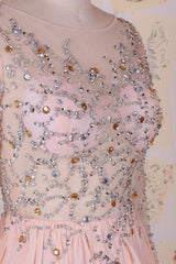 Elegant Cowl Sweep Train Chiffon Blush Long Prom Dress With Long Sleeves TP0029